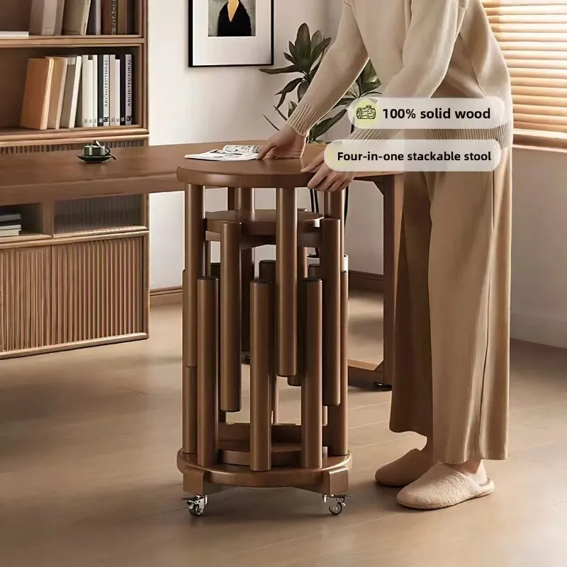 Versatile Wooden Stackable Stools Side Table
