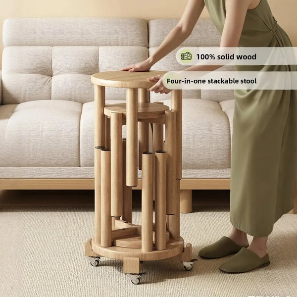 Versatile Wooden Stackable Stools Side Table