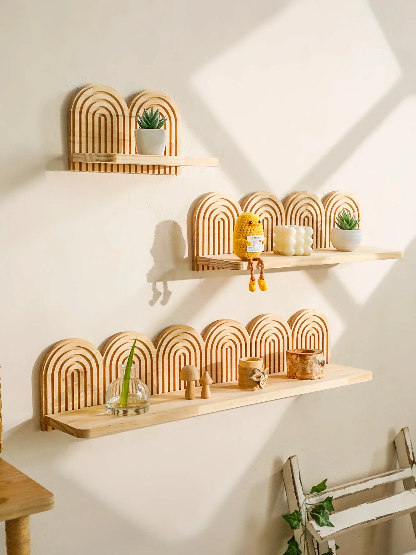 Rustic Wooden Arched Shelves